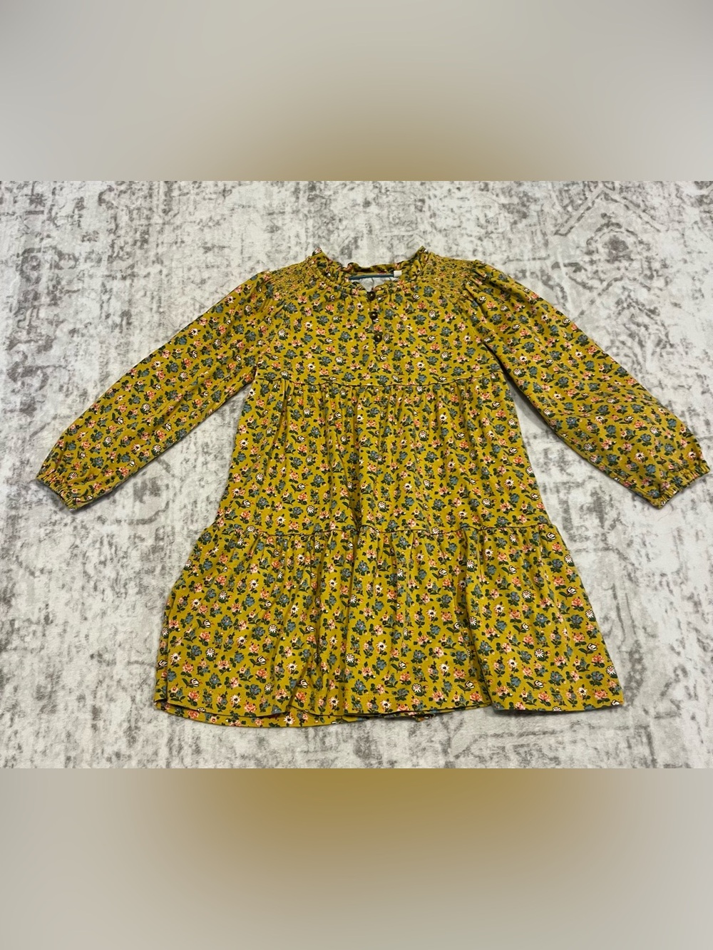 Mini Boden Kids’ Katherine Floral Long Sleeve Tiered Jersey Dress – Size 5/6 (VG